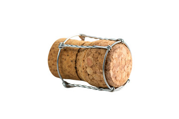 cork stopper with twisted wire cage viewed from top angle, isolated on a transparent background
