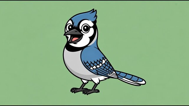Cute blue cartoon bird vector illustration on a white background with a branch