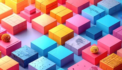 Obraz premium Abstract Composition of Colorful Geometric Cubes on Gradient Background