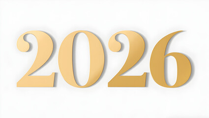 Golden 2026 year typography with shadow effect subtle light accent subtle shadows