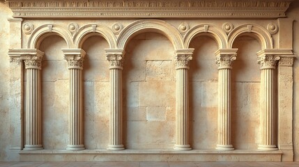 Fototapeta premium An arcade in the classical style, complete with marble columns and arches, set against a white backdrop