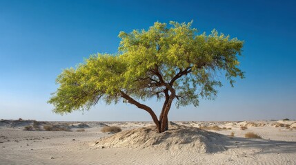 Lonesome desert tree under clear sky