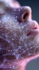 Fototapeta premium A silhouette of a human face made of glowing neural connections and dots. 