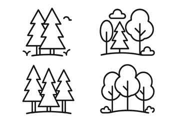 Obraz premium Tree and forest line icon set. Simple nature, park, and woodland symbols. Vector graphic for apps and web. Minimalist outline illustration of pine and deciduous trees.