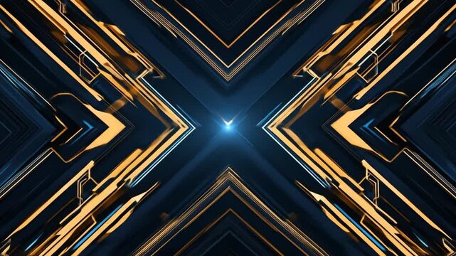 Abstract geometric shapes forming a symmetrical pattern in a dark setting