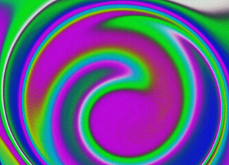 Psychedelic Swirl Abstract Background with Neon Magenta, Green, and Blue Glitch Noise Texture