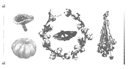 Halloween vector illustration collection. Trendy stippling photocopy effect