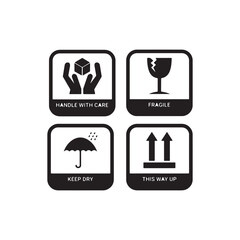 : set of fragile clip art vector black.
