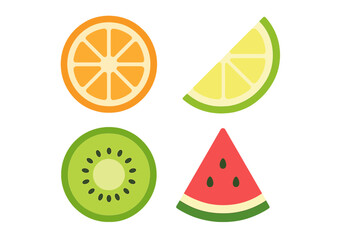 Colorful fruit slices featuring orange, lime, kiwi, and watermelon