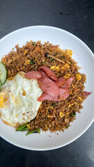 Fried rice with egg and sausage, good taste