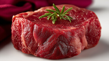 Tenderloin Steak with Rosemary: A close-up view of a juicy tenderloin steak, garnished with fresh rosemary, evokes a sense of culinary delight and freshness.