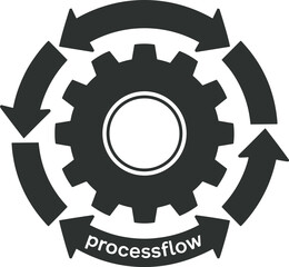 Process flow icon with gear, circular arrows graphic, iterative cycle illustration, business operations symbol, workflow concept, vector design, continuous improvement theme