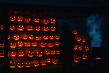 Shadowy Figure and Glowing Pumpkins