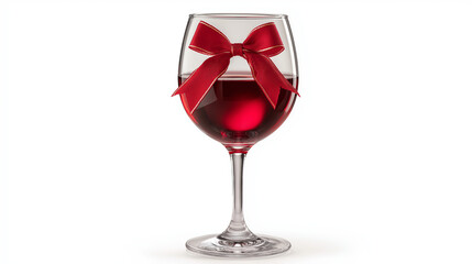 Gift of Wine: A crystal-clear wine glass, filled with rich, crimson liquid, is elegantly adorned with a vibrant red bow. A visual representation of luxury and gift.