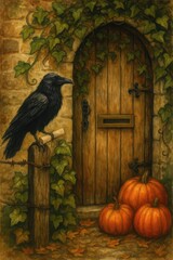 Raven's Message at the Ivy Door