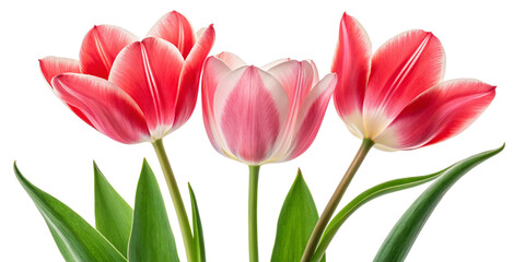 Red and Pink Tulips with Green Leaves on Transparent Background
Close-Up of Vibrant Tulip Flowers Isolated on Dark Backdrop
