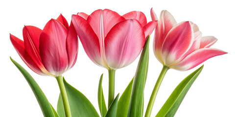 Red and Pink Tulips with Green Leaves on Transparent Background
Close-Up of Vibrant Tulip Flowers Isolated on Dark Backdrop