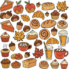 Cozy Autumn Fall Food Drink Vector Elements Set