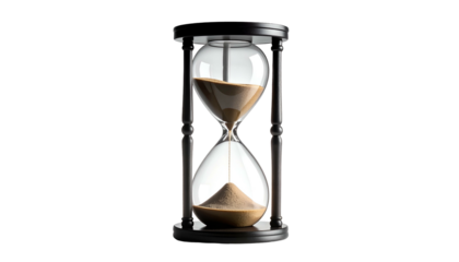 Classic hourglass showing sand falling. Time concept, duration, passing of moments