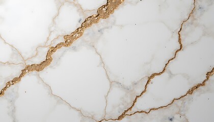 Fototapeta premium Close up view of elegant white marble with distinctive golden vein patterns