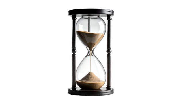 Classic hourglass showing sand falling. Time concept, duration, passing of moments