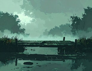 Foggy Crossing Beneath the Watching Moon