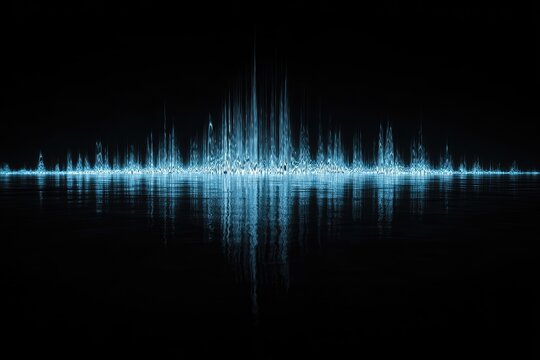 Blue sound wave with reflections against a dark background