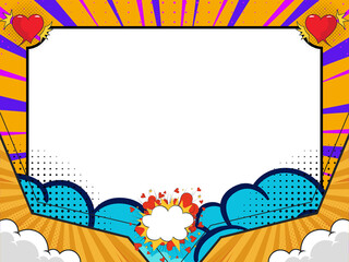 Comic Style Frame: A dynamic comic book frame illustration bursts with vibrant colors, perfect for showcasing creative content or delivering impactful messages. The design is a fusion of bold lines.