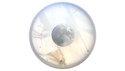Moon inside a translucent, orb-like object, with ethereal glow