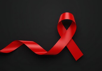 Red ribbon on a black background, symbol of hivaids awareness and solidarity