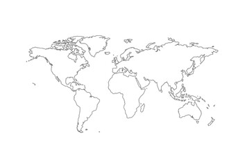 A simplified outline map of the world in gray against a white background