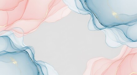 Ethereal watercolor swirls in pastel pink and blue with shimmeri