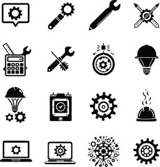 Fototapeta premium Engineering mechanical tools and equipment vector icons set for design and creative projects use