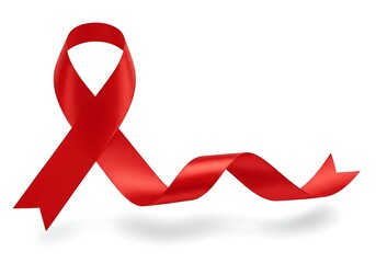 Red ribbon for aids awareness isolated on white background