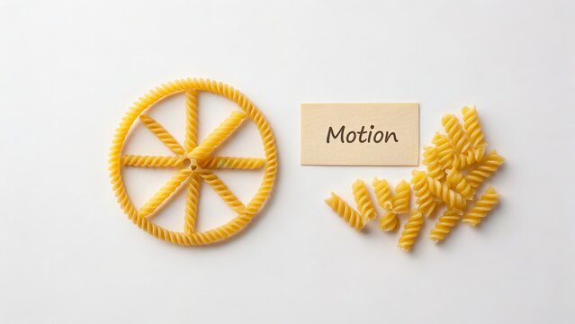 Pasta wheel concept with food and sign on white surface