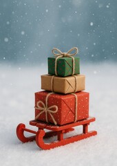 Festive gifts on sled
