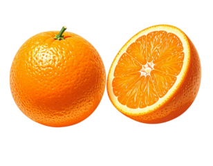 Two Distinct Fresh Orange Designs in One Frame, isolated on transparent background