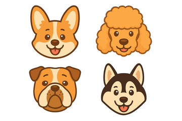 Obraz premium Adorable cartoon dog faces collection featuring popular breeds including Corgi, Poodle, Bulldog, and Husky