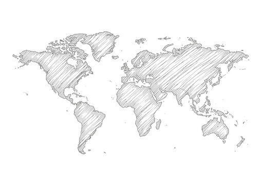 Gray hatched sketch of a world map