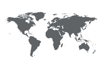 Gray world map illustration on a white background showcasing continents  islands