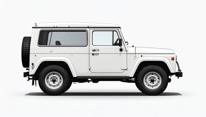 Generated imageWhite off road SUV vehicle shown in clean side view isolated on white background. Rugged transportation concept representing adventure travel, utility vehicles, mobility, and automotive