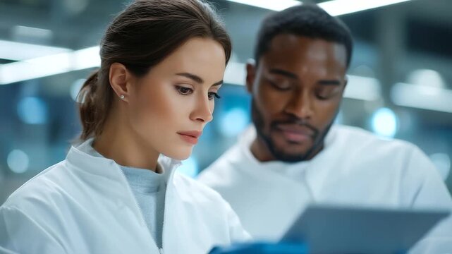 Cinematic footage of diverse researchers in protective gear analyzing isotopes in a nuclear lab, showcasing global scientific innovation.