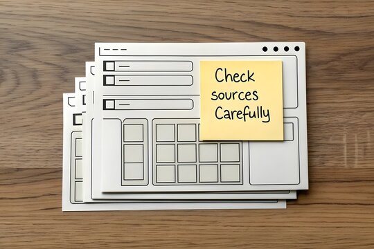 Flatlay of layered paper browser windows with awareness message