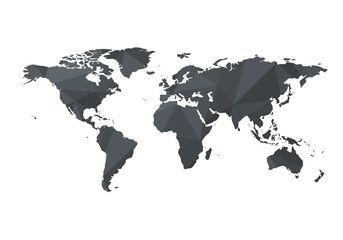 Polygonal world map with gray continents on a white background
