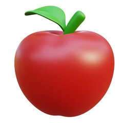 Red Apple Illustration with Green Leaves on a Transparent Background