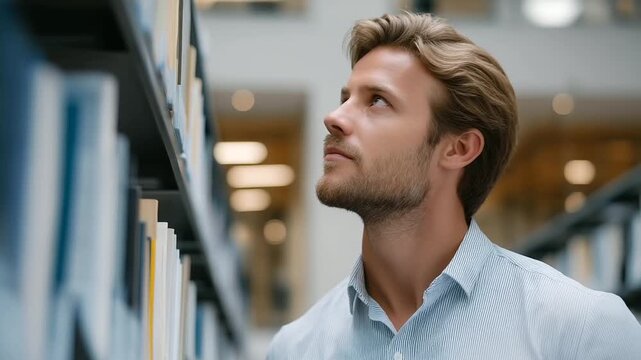 Cinematic footage of a university researcher analyzing reports on Chinese IT growth, highlighting educational innovation and digital knowledge dissemination.