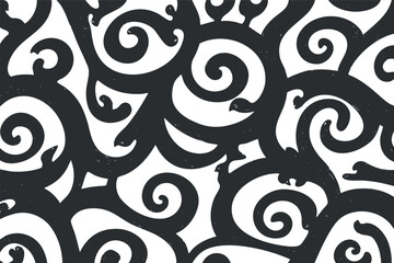 Fototapeta premium A stylized abstract black and white swirling pattern with intricate curves and shapes..