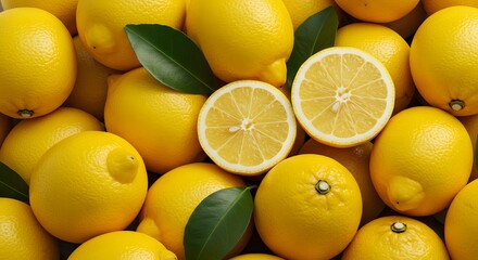 Vibrant and Zesty Fresh Lemons, a Refreshing Abundance of Citrus Fruits Piled High, Perfect for Culinary Delights and Healthy Beverages