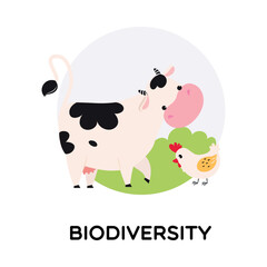 Biodiversity with Cattle and Poultry as Organic Farming Vector Illustration