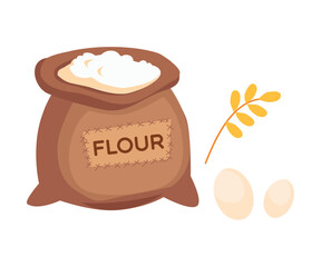 Flour Sack with Eggs as Organic Farm Product Vector Illustration